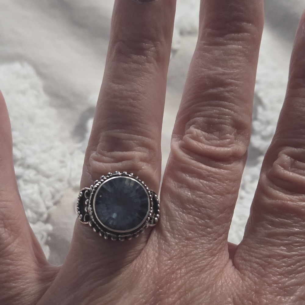 Vintage Sterling Silver And Blue Topaz Ring Size 8